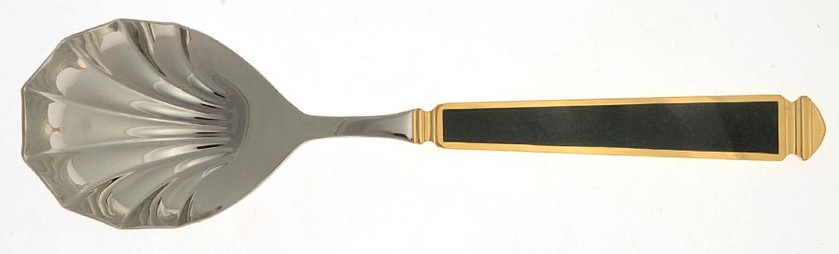 Krystallos-Malachite (Stainless, Gold Accent) Solid Serving Spoon by Yamazaki-1