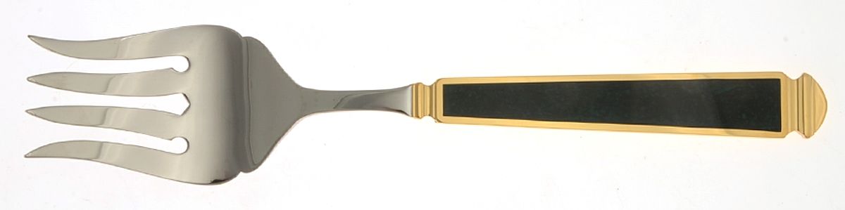 Krystallos-Malachite (Stainless, Gold Accent) Large Solid Cold Meat Serving Fork by Yamazaki-1