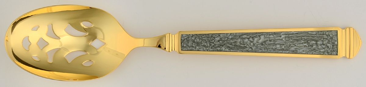 Krystallos-Slate Blue (Gold Electroplate) Pierced Tablespoon (Serving Spoon) by Yamazaki-1