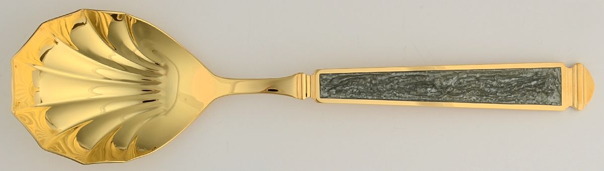 Krystallos-Slate Blue (Gold Electroplate) Solid Serving Spoon by Yamazaki-1