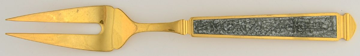 Krystallos-Slate Blue (Gold Electroplate) Large Solid Cold Meat Serving Fork by Yamazaki-1