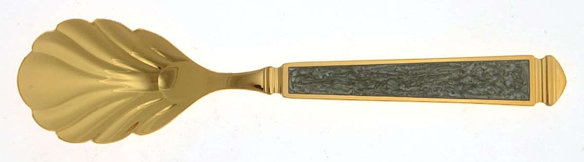 Krystallos-Slate Blue (Gold Electroplate) Sugar Shell Spoon by Yamazaki-1