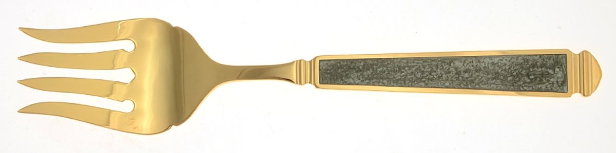 Krystallos-Slate Blue (Gold Electroplate) Solid Serving Fork by Yamazaki-1