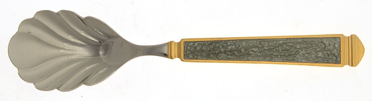 Krystallos-Slate Blue (Stainless, Gold Accent) Sugar Shell Spoon by Yamazaki-1