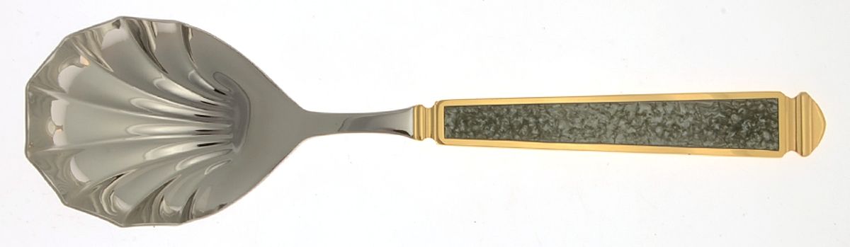 Krystallos-Slate Blue (Stainless, Gold Accent) Solid Serving Spoon by Yamazaki-1