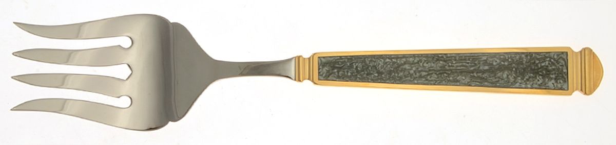 Krystallos-Slate Blue (Stainless, Gold Accent) Solid Serving Fork by Yamazaki-1