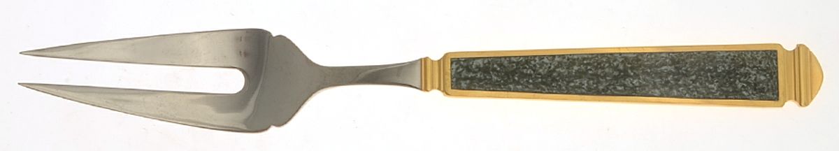 Krystallos-Slate Blue (Stainless, Gold Accent) Large Solid Cold Meat Serving Fork by Yamazaki-1