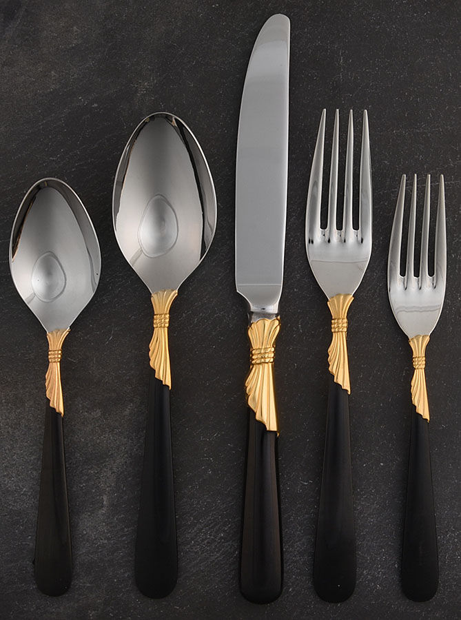 Lindi (Stainless-Black Handle-Gold Accent) 5 Piece Place Setting by Yamazaki-1