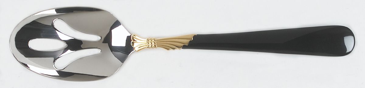 Lindi (Stainless-Black Handle-Gold Accent) Pierced Tablespoon (Serving Spoon) by Yamazaki-1