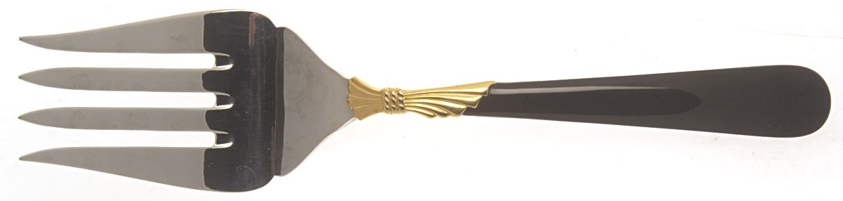 Lindi (Stainless-Black Handle-Gold Accent) Solid Serving Fork by Yamazaki-1