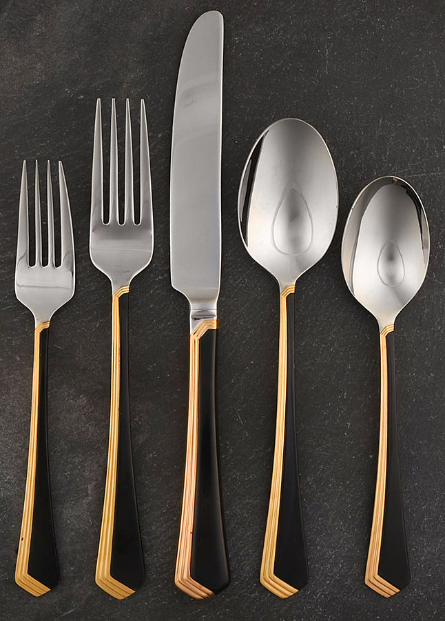 Ramona (Stainless-Black Handle-Gold Accent) 5 Piece Place Setting by Yamazaki-1