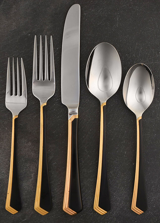 Ramona (Stainless-Black Handle-Gold Accent) 40  Piece Estate Set by Yamazaki-1