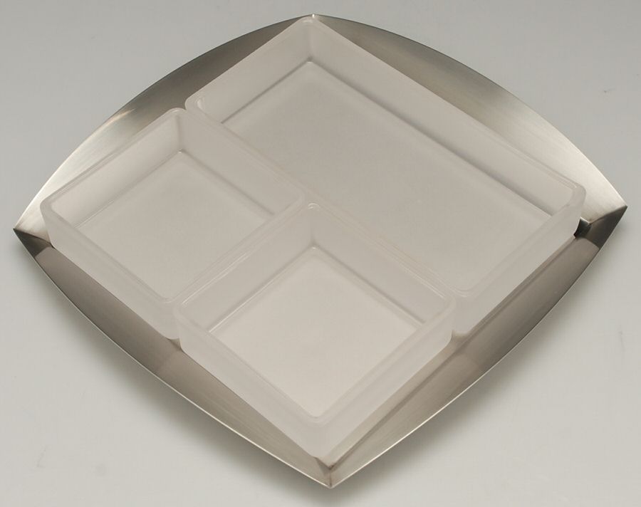 Signature (Stainless, Hollowware) Snack Tray with 3 Glass Inserts by Yamazaki-1