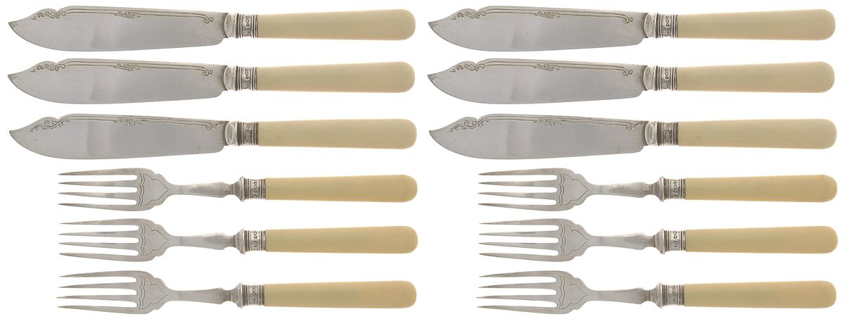 YAB1 (Sterling) (12 Pc) Indivudal Fish Set (6 FFSV + 6 FKSV) by Yates Bros-1