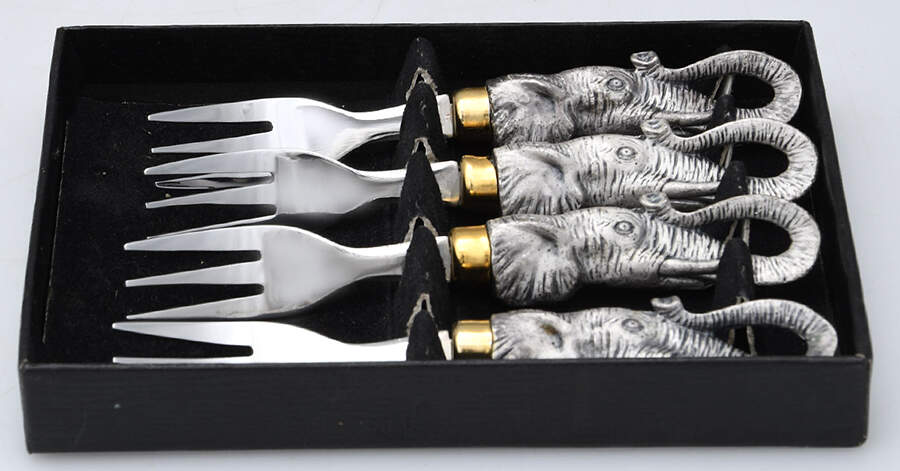 Elephants (Aluminum, Hollowware) Cocktail/Seafood Fork - Set of 4 by Arthur Court-1