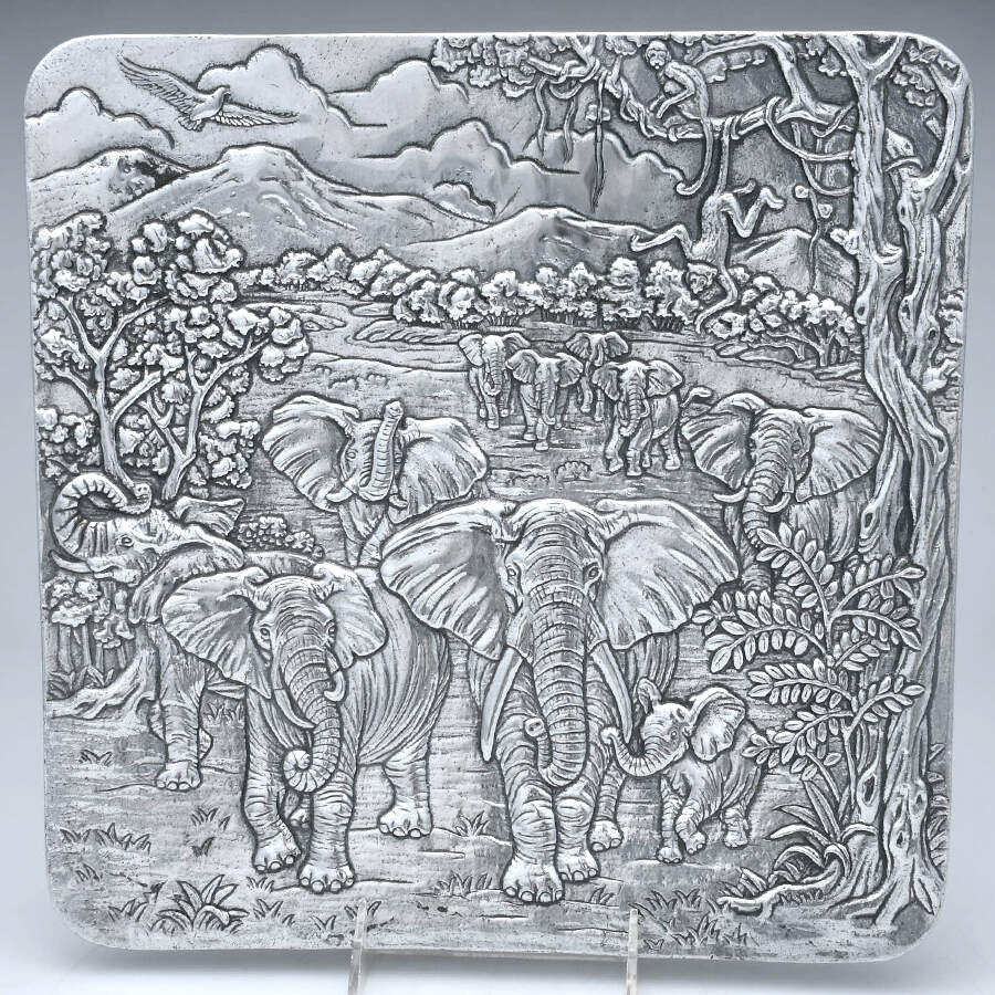 Elephants (Aluminum, Hollowware) 12" Square Tray by Arthur Court-1