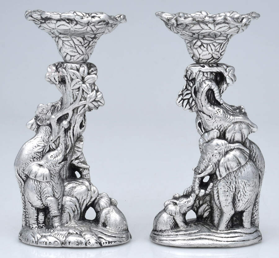 Elephants (Aluminum, Hollowware) Pair of 6" Weighted Candlesticks by Arthur Court-1