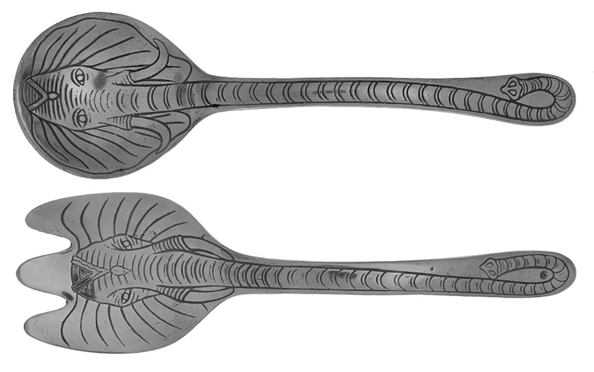 Elephants (Aluminum, Hollowware) (2 Pc) Solid Salad Set by Arthur Court-1