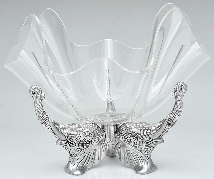 Elephants (Aluminum, Hollowware) 14" Acrylic Bowl w/Metal Stand by Arthur Court-1