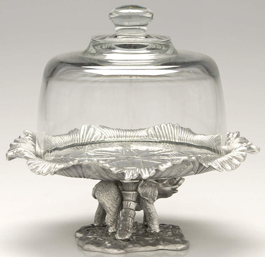 Elephants (Aluminum, Hollowware) Dome Server with 9" Tray by Arthur Court-1
