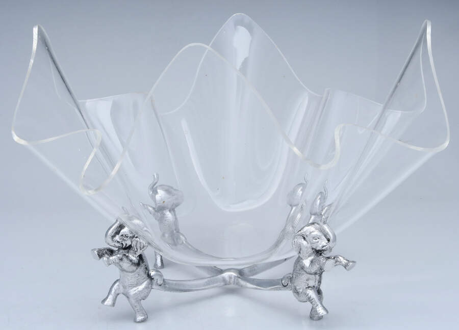 Elephants (Aluminum, Hollowware) 14" Acrylic Bowl with Metal Stand by Arthur Court-1