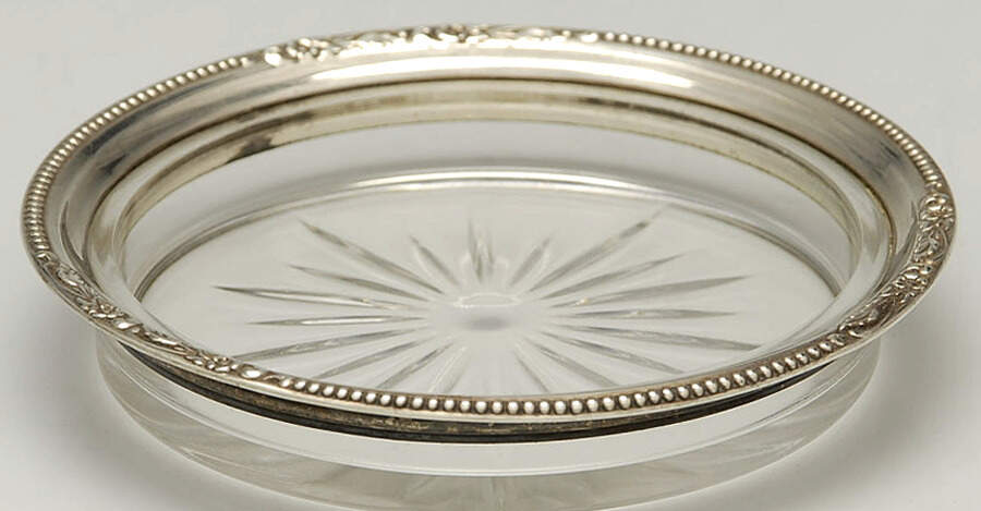 ASS4 (Sterling, Hollowware) Crystal Coaster with Sterling Rim by Amston-1