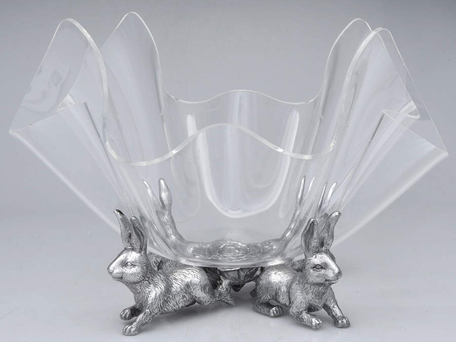 Bunnies (Aluminum, Hollowware) 14" Acrylic Bowl w/Metal Stand by Arthur Court-1