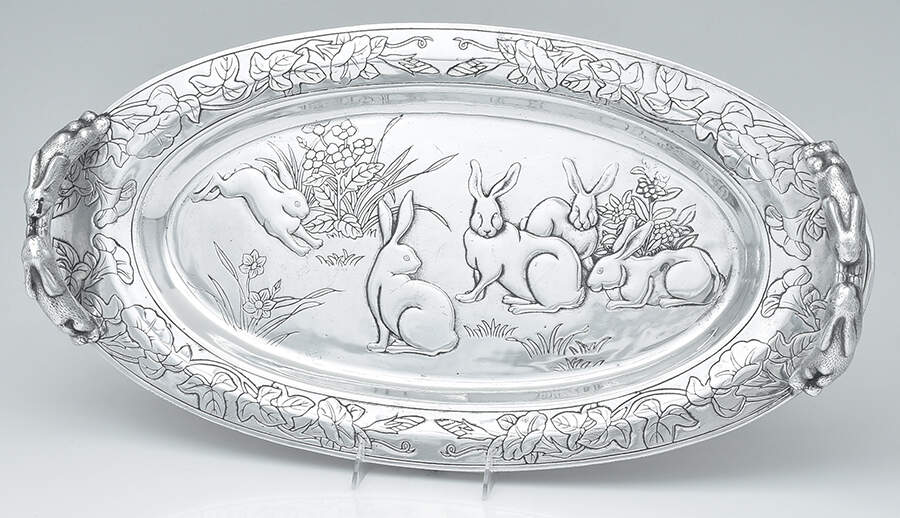 Bunnies (Aluminum, Hollowware) 24" Oval Handled Tray by Arthur Court-1