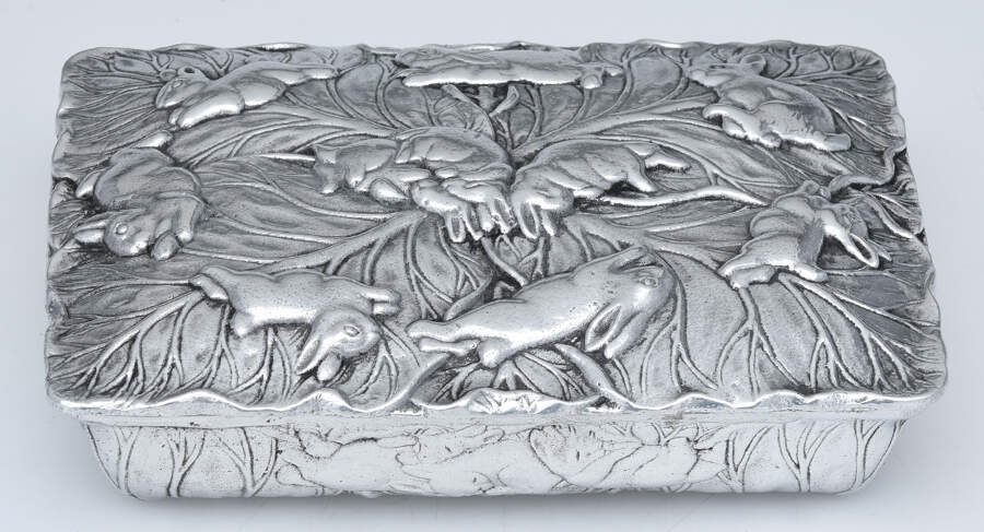 Bunnies (Aluminum, Hollowware) Divided Playing Card Box and Lid by Arthur Court-1
