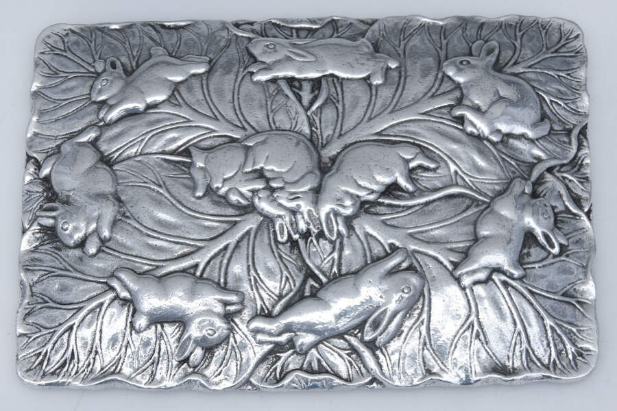 Bunnies (Aluminum, Hollowware) Lid for Divided Playing Card Box by Arthur Court-1