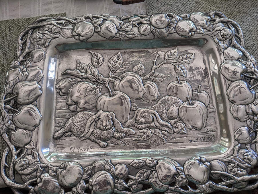 Bunnies (Aluminum, Hollowware) 18" Rectangular Tray by Arthur Court-1