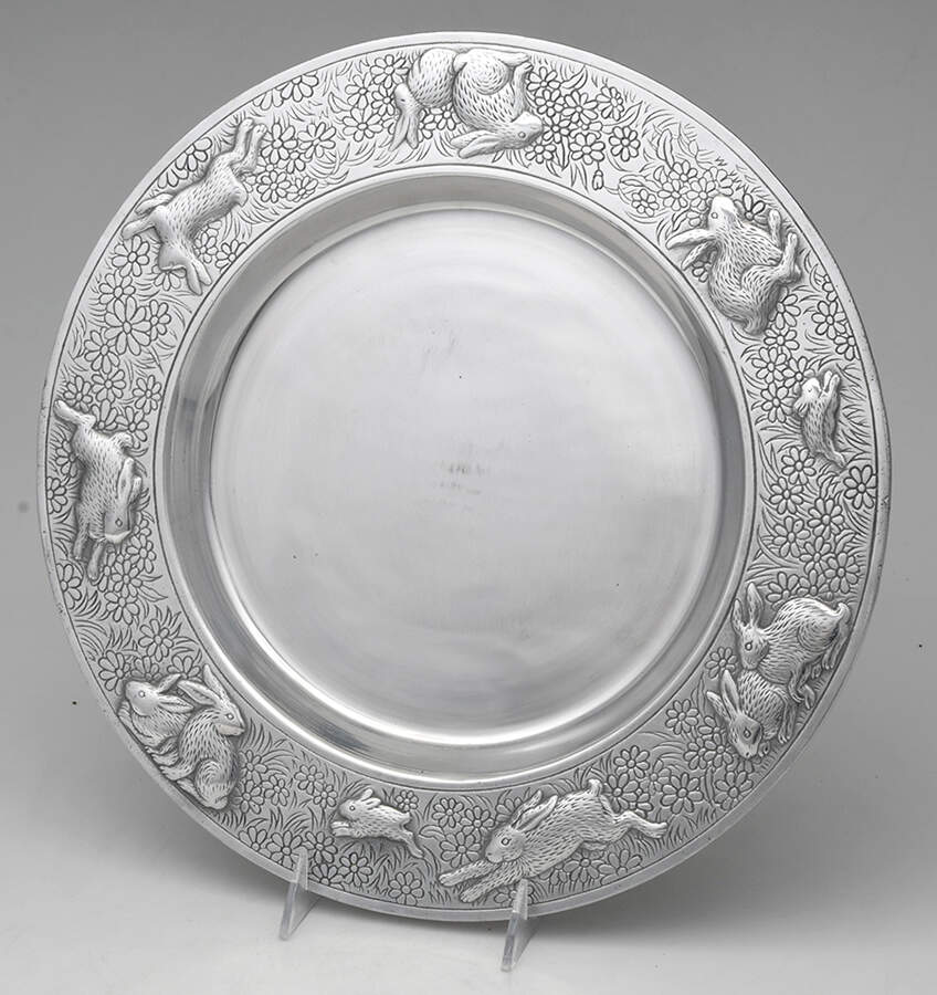 Bunnies (Aluminum, Hollowware) Metal Under Plate for Glass Casserole by Arthur Court-1
