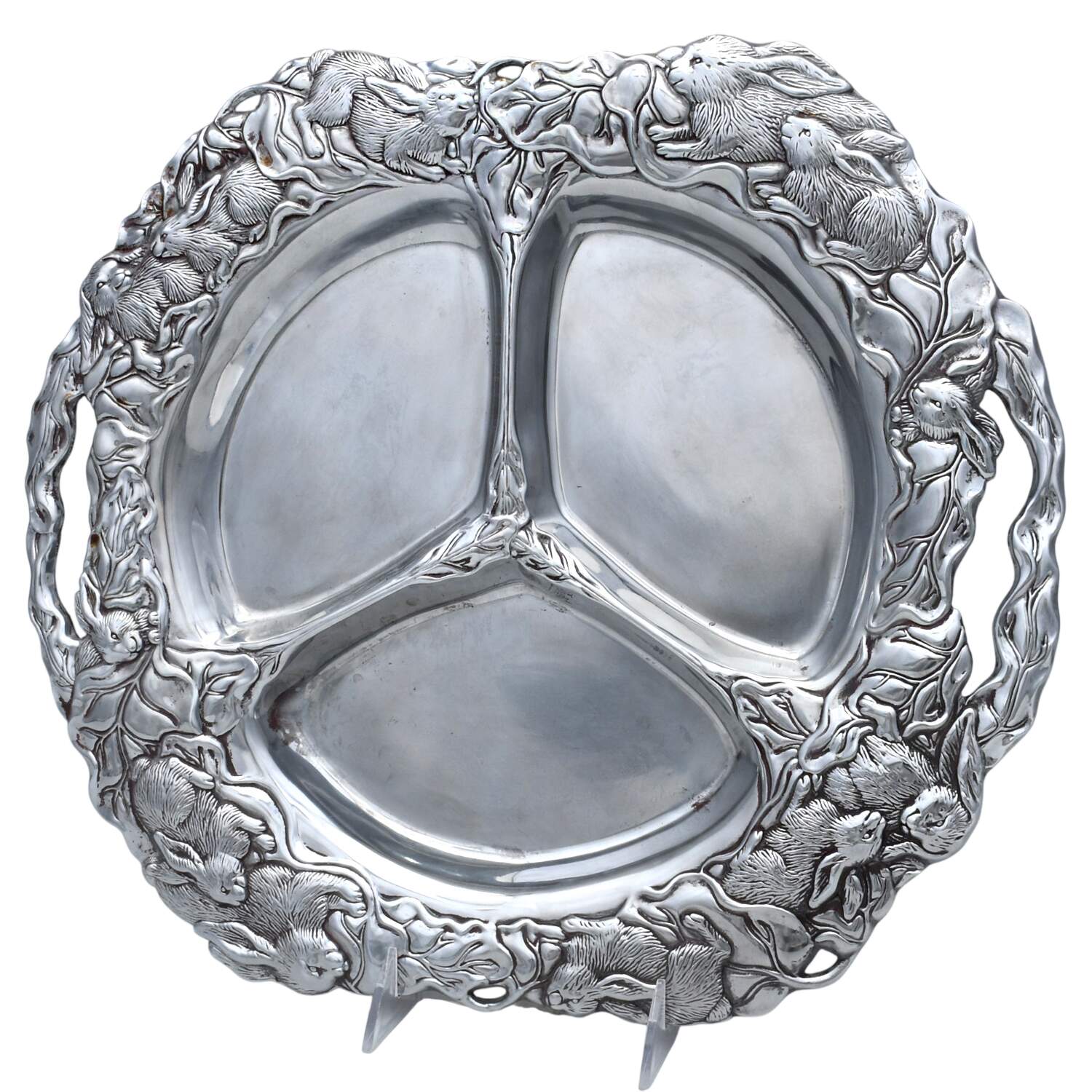 Bunnies (Aluminum, Hollowware) 14" 3 Part Divided Round Tray by Arthur Court-1