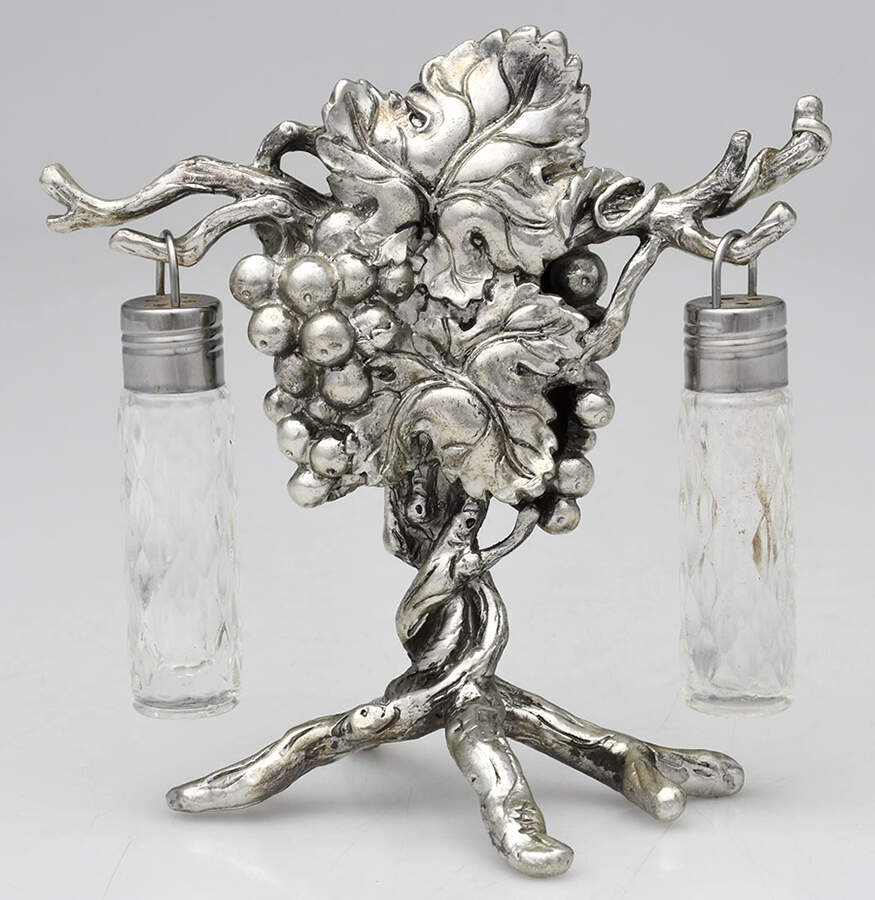 Grape (Aluminum, Hollowware) Metal Stand for Crystal Salt & Pepper Shakers by Arthur Court-1
