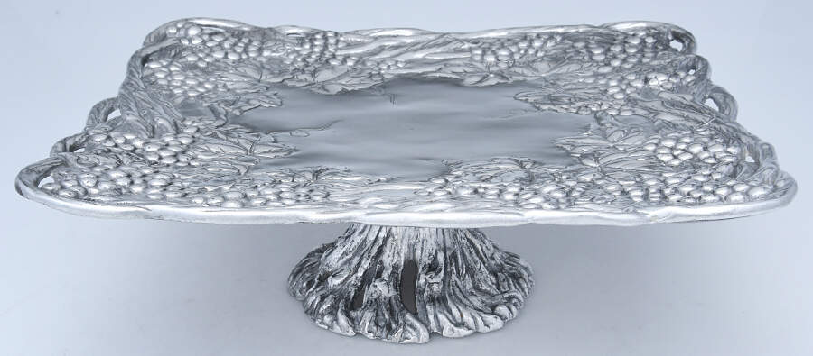Grape (Aluminum, Hollowware) 12" Square Pedestal Cake Stand by Arthur Court-1