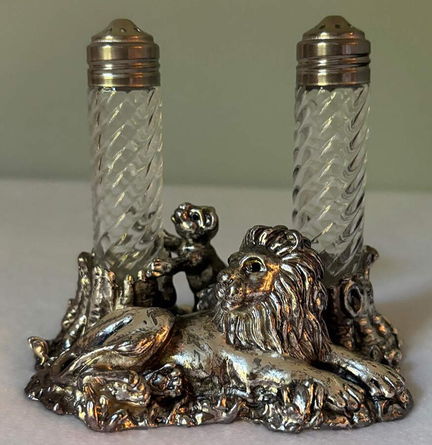 Safari (Aluminum, Hollowware) Crystal Salt & Pepper w/Metal Stand by Arthur Court-1