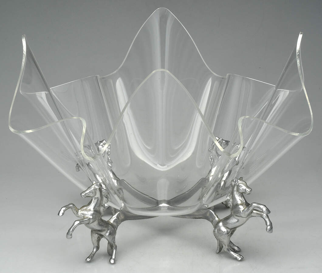Horse (Aluminum, Hollowware) 14" Acrylic Bowl with Metal Stand by Arthur Court-1