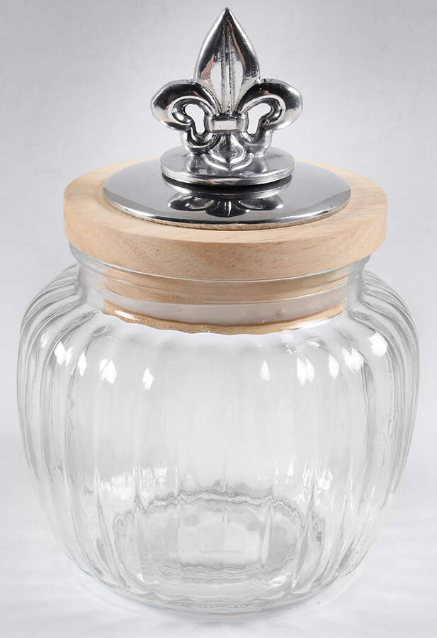 Fleur de Lis (Aluminum, Serveware) Small Glass Canister & Metal Lid by Arthur Court-1