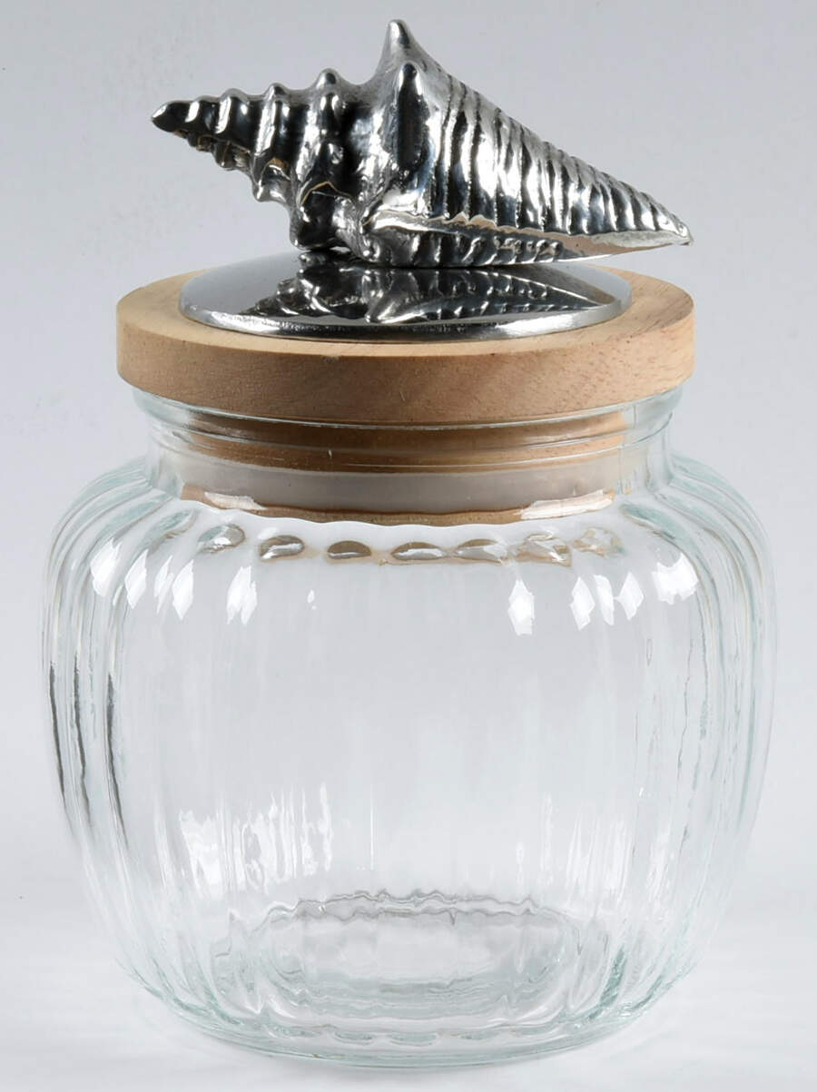 Wonders of the Water (Aluminum, Serveware) Small Glass Canister & Metal Finial  Lid by Arthur Court-1