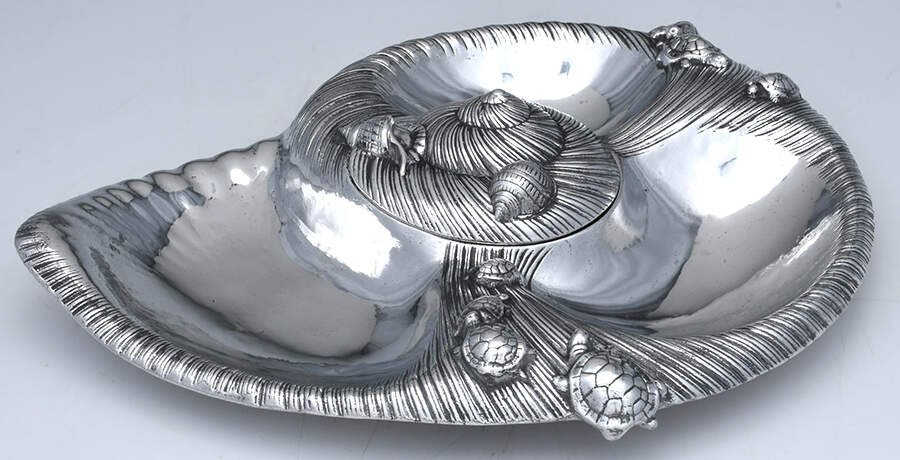 Wonders of the Water (Aluminum, Serveware) 3 Section Shell Server with Lid by Arthur Court-1