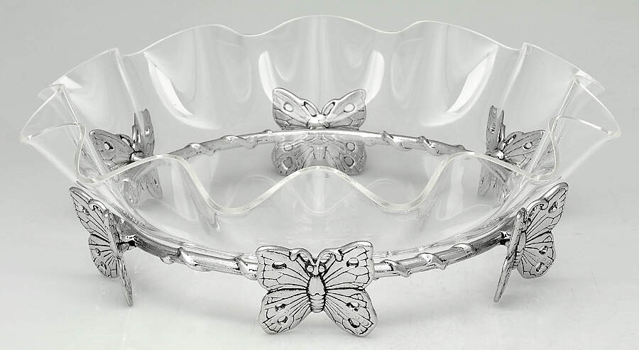Butterfly (Aluminum, Serveware) 16" Acrylic Bowl with Metal Stand by Arthur Court-1