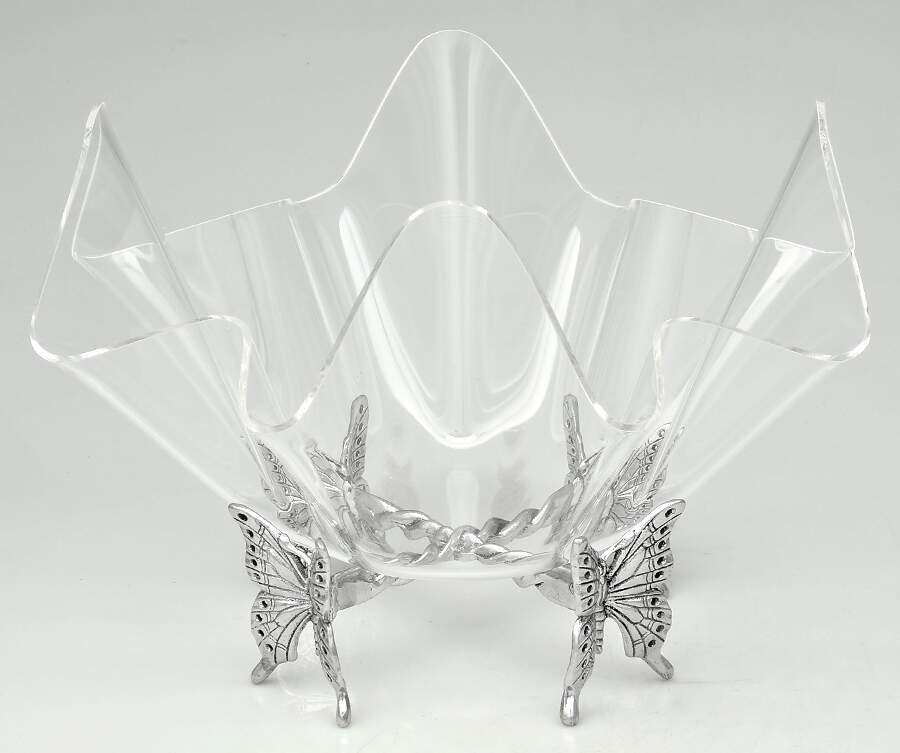 Butterfly (Aluminum, Serveware) 14" Acrylic Bowl with Metal Stand by Arthur Court-1