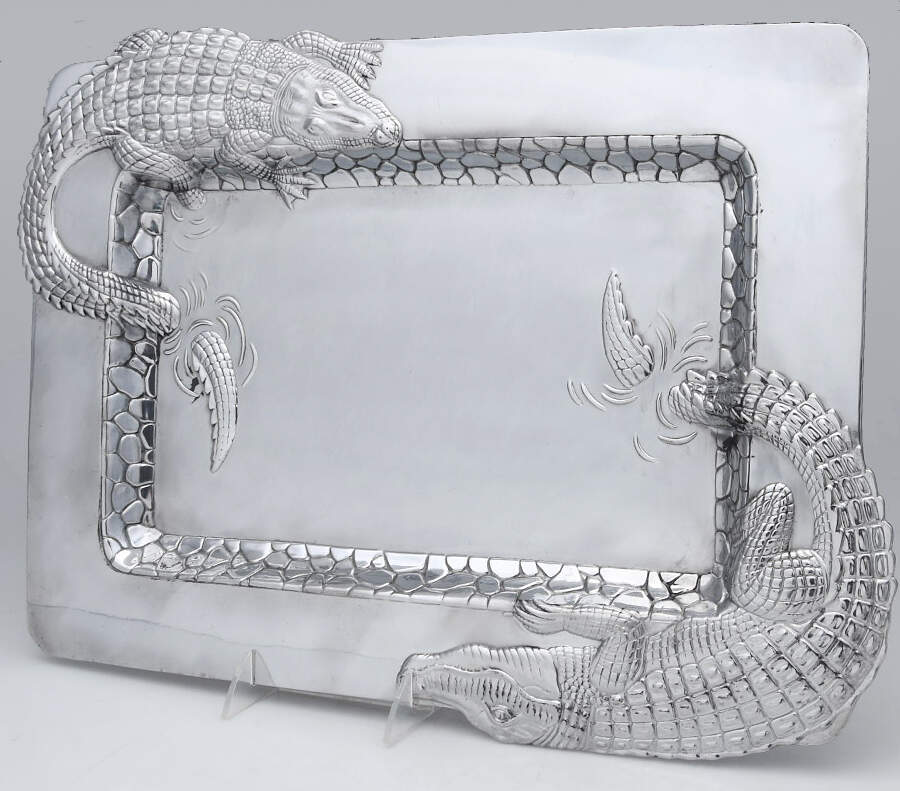 Alligator (Aluminum, Hollowware) 18" Rectangular Tray by Arthur Court-1