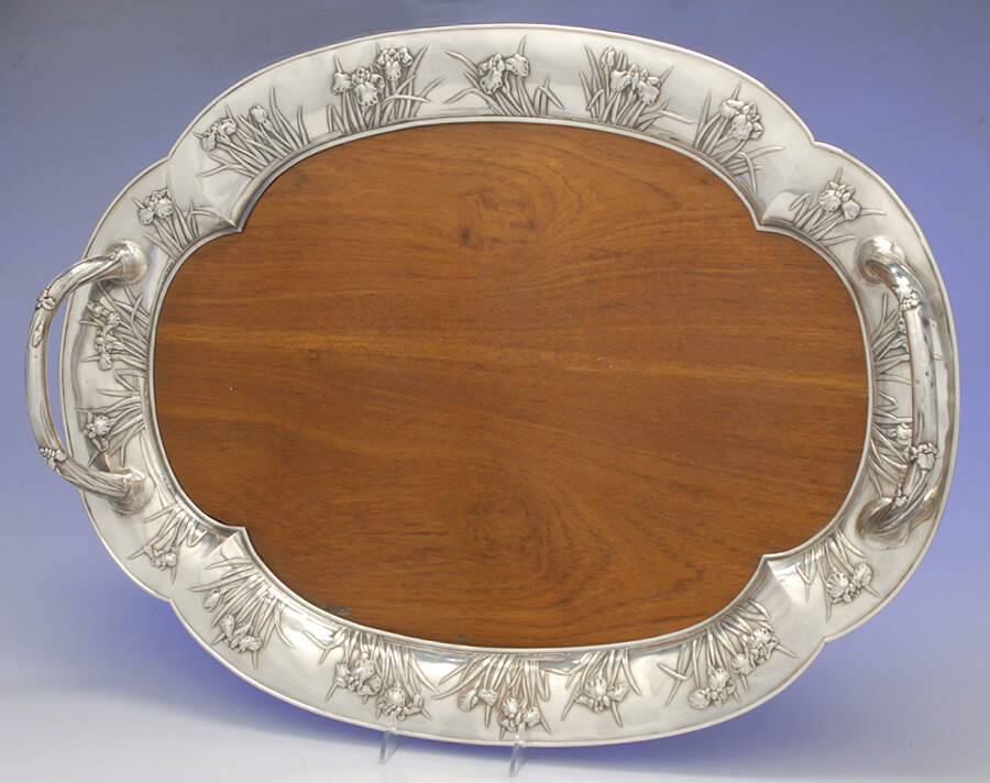 A3B1 (Sterling, Hollowware) 25" Wood Center Waiter Tray by Arthur & Bond-1