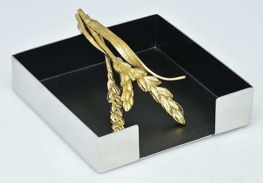 Wheat (Stainless, Hollowware) Square Napkin Holder with Weight by Michael Aram-1