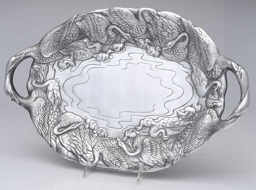 Swan (Aluminum, Hollowware) 17" Oval Handled Tray by Arthur Court-1