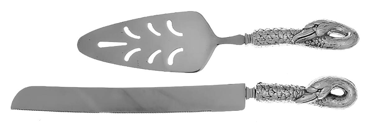 Swan (Aluminum, Hollowware) Cake Knife & Server Set by Arthur Court-1