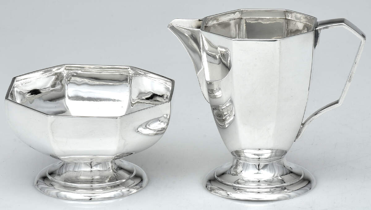 ATN16 (Sterling, Hollowware) Mini Creamer & Open Sugar by Atkin Brothers, Ltd-1