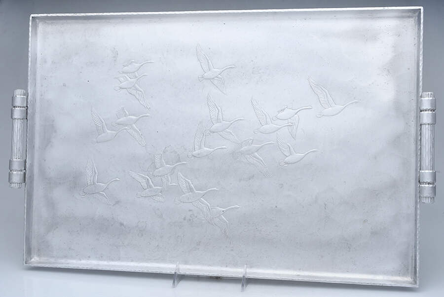 Geese (Aluminium, Hollowware) 23" Rectangular Handled Tray by Arthur Armour-1
