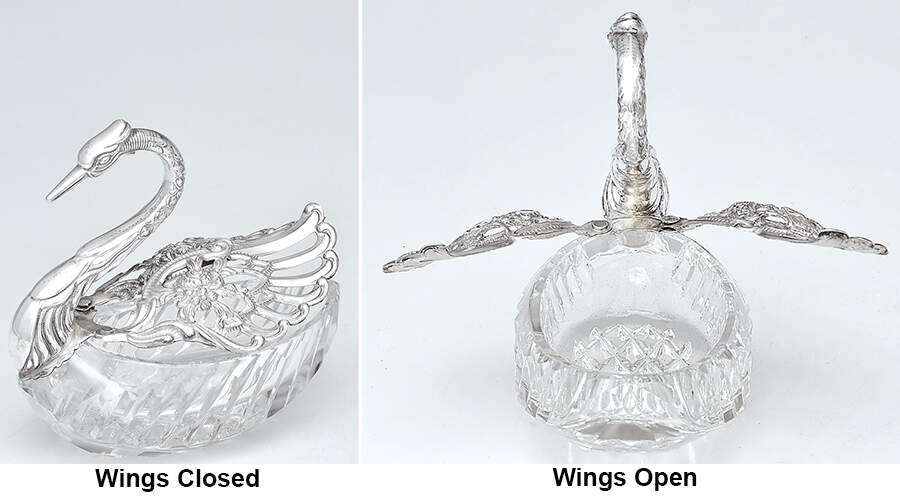 Sterling Hollowware Swan Master Salt with Sterling Wing & Head & Crystal Base by Albert Bodemer-1
